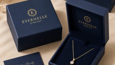 custom rigid necklace boxes gold foil logo printing